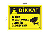 Metal Dikkat Bu Bina 24 Saat Kamera İle İzlenmektedir - 2 20cm x 30cm A4 Büyüklüğünde Uyarı Levhası