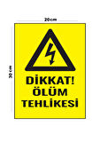 Metal Dikkat Ölüm Tehlikesi 20cm x 30cm A4 Büyüklüğünde Uyarı Levhası Yönlendirme Tabelası