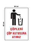 Metal Çöpleri Çöp Kutusuna Atınız 30 cm x 40 cm A3 Büyüklüğünde Uyarı Levhası Yönlendirme Tabelası