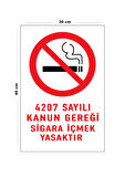 Metal 4207 Sayılı Kanun Gereği Sigara İçmek Yasaktır 30 cm x 40 cm A3 Büyüklüğünde Uyarı Levhası Yön