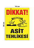 Metal Dikkat Asit Tehlikesi 15cm x 20cm Uyarı Levhası Yönlendirme Tabelası