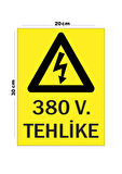Metal 380v Tehlike 20cm x 30cm A4 Büyüklüğünde Uyarı Levhası Yönlendirme Tabelası