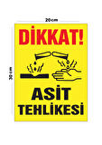 Metal Dikkat Asit Tehlikesi 20cm x 30cm A4 Büyüklüğünde Uyarı Levhası Yönlendirme Tabelası