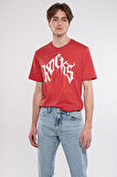 M0611133-70985 Rocks Baskılı  Mavi Erkek T-Shirt Canlı Kırmızı