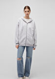 Kapüşonlu Fermuarlı Gri Sweatshirt 1610221-80196