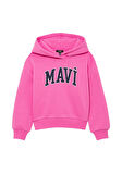 Mavi Logo Baskılı Kapüşonlu Pembe Sweatshirt 7610035-70982