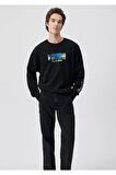 M0611716-900 Mavi Mavi Baskılı  Erkek Sweat Siyah