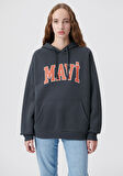 Mavi Logo Baskılı Kapüşonlu Gri Sweatshirt 1600361-80106