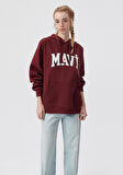 Mavi Logo Baskılı Kapüşonlu Bordo Sweatshirt 1600361-85493