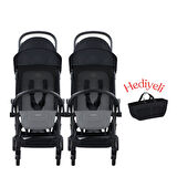 Bumprider Connect³ İkiz Bebek Arabası / Black - Grey Melange & Yan Düzenleyici Çanta Hediyeli