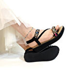 Voyager B185 Siyah Kaymaz Rahat Taş İşlemeli Kadın Sandalet