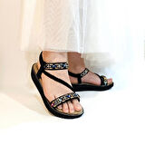 Voyager B185 Siyah Kaymaz Rahat Taş İşlemeli Kadın Sandalet