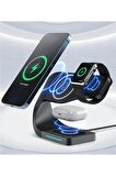 Homiano Magsafe Airdock 4 in 1 Hızlı Kablosuz Şarj Standı 15W Siyah - LFX-178