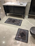 Losarina 2'li Lateks Taban Banyo Paspas Takımı (60X100 - 60X50) Gri