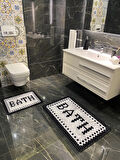 Black Bath Yazılı Desenli 2'li Kaymaz Taban Su Geçirmez Banyo Paspas Takımı (60x100 - 60x50) Gri