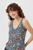 Yuvarlak Yaka Kolsuz Bohem Basic Bluz Gri | M