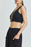 Havuz Yaka Crop Bluz Siyah | L