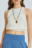 Beli Lastikli Basic Crop Bluz Bej | M
