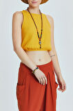 Beli Lastikli Basic Crop Bluz Hardal | L