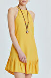 Halter Yaka Eteği Fırfırlı Mini Elbise Sarı | M