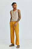 Relaxed Fit Dökümlü Erkek Pantolon Sarı | L