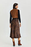 Leopar Desenli Midi Boy Saten Etek Taba | M