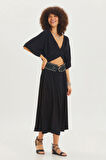 Arkadan Bağlamalı Bohem Crop Bluz Siyah | STD