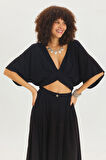 Arkadan Bağlamalı Bohem Crop Bluz Siyah | STD