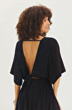 Arkadan Bağlamalı Bohem Crop Bluz Siyah | STD
