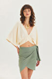 Arkadan Bağlamalı Bohem Crop Bluz Bej | STD