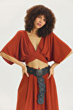 Arkadan Bağlamalı Bohem Crop Bluz Kiremit | STD