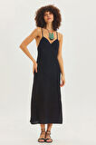 Sırt Dekolteli Askılı Midi Elbise Siyah | S