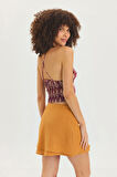 Yandan Düğmeli Etek Ucu Detaylı Yazlık Mini Etek Karamel | M
