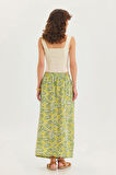 Yandan Yırtmaçlı Beli Lastikli Bohem Midi Boy Etek Yeşil | S/M