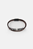 MRHERO Unisex Halat İpli Metal Aksesuarlı El Yapımı Hakiki Deri Bileklik MH001 KOYU KAHVERENGİ
