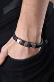 MRHERO Unisex Lacivert Metal Parçalı  Hakiki Deri El Yapımı Deri Bileklik MH029 LACİVERT