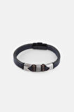 MRHERO Unisex Lacivert Metal Parçalı  Hakiki Deri El Yapımı Deri Bileklik MH029 LACİVERT