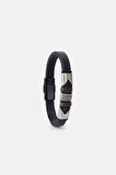 MRHERO Unisex Lacivert Metal Parçalı  Hakiki Deri El Yapımı Deri Bileklik MH029 LACİVERT