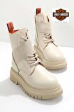 Beige Hakiki Deri Kadın Bot & Bootie HD0777055403