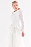 Kadın Tül Etekli Abiye Elbise - Ekru | 40