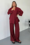 Vena Kadın Cupra Tek Düğme Kimono & Pantolon Bordo Takım – Yazlık Konforlu Şıklık ve Modern Kesim