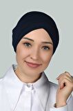 Dört Bantlı Çapraz Dış Tesettür Bonesi Hazır Türban Penye