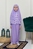 Çocuk Namaz Takımı Pratik İki Parça Desenli Kollu Tak Çıkar Başörtülü Likralı Tesettür Elbise (6-12 Yaş) 901-0201