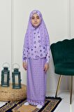 Çocuk Namaz Takımı Pratik İki Parça Desenli Kollu Tak Çıkar Başörtülü Likralı Tesettür Elbise (6-12 Yaş) 901-0201