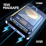 Phixi Ultimate PW13M 10000mAh 22.5W MagSafe Powerbank  - Transparan Kablosuz Mini Şarj Cihazı - 2 USB 1 PD Port - Dijital Ekran - Taşınabilir Şarj Cihazı