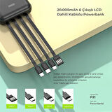 Phixi Basic P21 20000mAh 10W Kendinden Kablolu Şarj Cihazı -  Powerbank - 2 USB Port 4 Kablo Çıkışı - LED Ekran - Taşınabilir Şarj Cihazı
