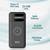 Phixi Basic PW11 10000mAh 10W Kablosuz Şarj Cihazı - Wireless Powerbank - 2 USB Port - LED Gösterge - Taşınabilir Şarj Cihazı