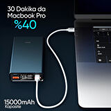 Phixi Ultimate UP65 15000mAh 100W Süper Hızlı Şarj Cihazı  - Laptop Şarj Edebilir Powerbank - 2 USB 2 PD Port - Dijital Ekran - Taşınabilir Şarj Cihazı