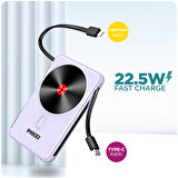 Phixi Force PW14 10000mAh 22.5W Kendinden Kablolu MagSafe Powerbank - Kablosuz Mini Şarj Cihazı - 1 PD Port - Dijital Ekran - Taşınabilir Şarj Cihazı
