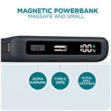 Phixi Force PW14 10000mAh 22.5W Kendinden Kablolu MagSafe Powerbank - Kablosuz Mini Şarj Cihazı - 1 PD Port - Dijital Ekran - Taşınabilir Şarj Cihazı
